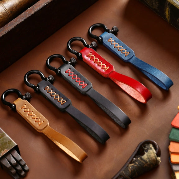 A001 Car Keychain Leather Long Key Rope(Crazy Horse Blue)