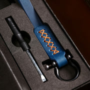 A001 Car Keychain Leather Long Key Rope(Crazy Horse Blue)