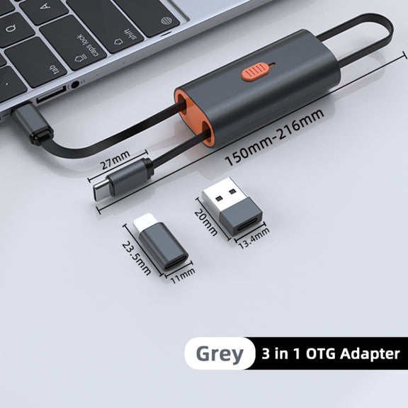 4 in 1 Retractable Fast Charging Data Cable with OTG Adapter Function
