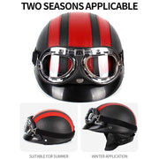 BSDDP A0318 PU Helmet With Goggles, Size: One Size(Black Blue)