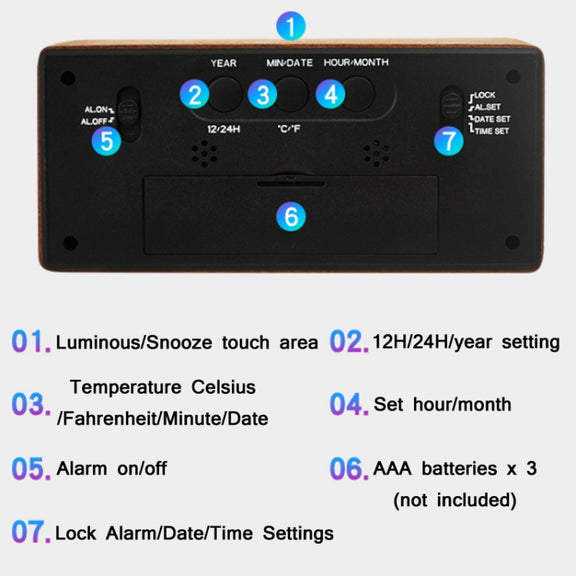 1906 Solid Wood Luminous Clock Large Screen Temperature And Humidity Clock(Eucalyptus Yellow)