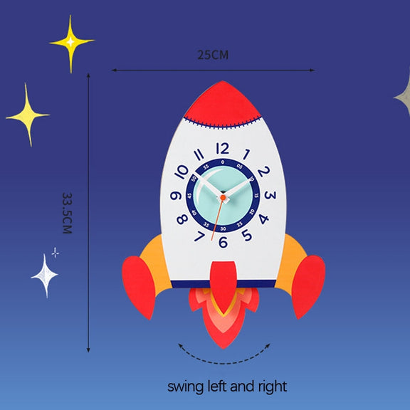 Cartoon Shake Wall Clock Children Room Decoration Wall Clock (Rocket)