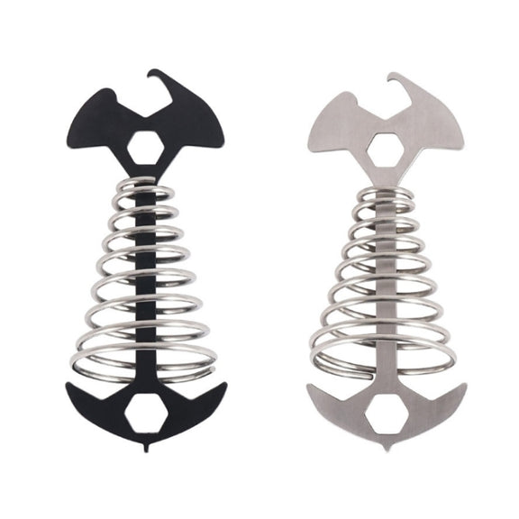 5 PCS Multifunctional Outdoor Camping Fishbone Nail Spring Hook Wind Rope Buckle(Stainless Steel)