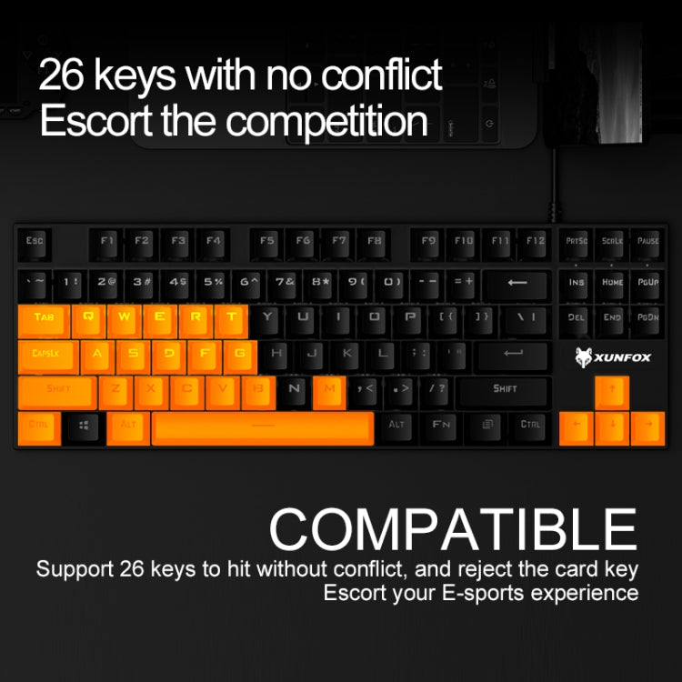 XUNFOX K80 87 Keys Wired Gaming Mechanical Illuminated Keyboard, Cable Length:1.5m(White Yellow)