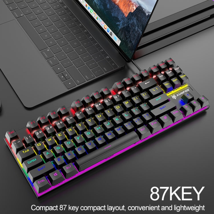 XUNFOX K80 87 Keys Wired Gaming Mechanical Illuminated Keyboard, Cable Length:1.5m(White Yellow)