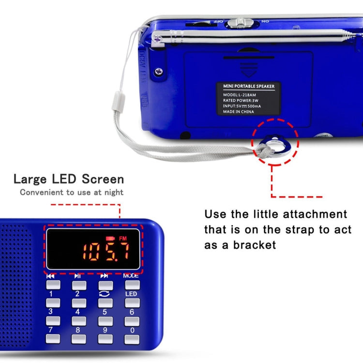 L-218AM  MP3 Radio Speaker Player Support TF Card USB with LED Flashlight Function(Blue)