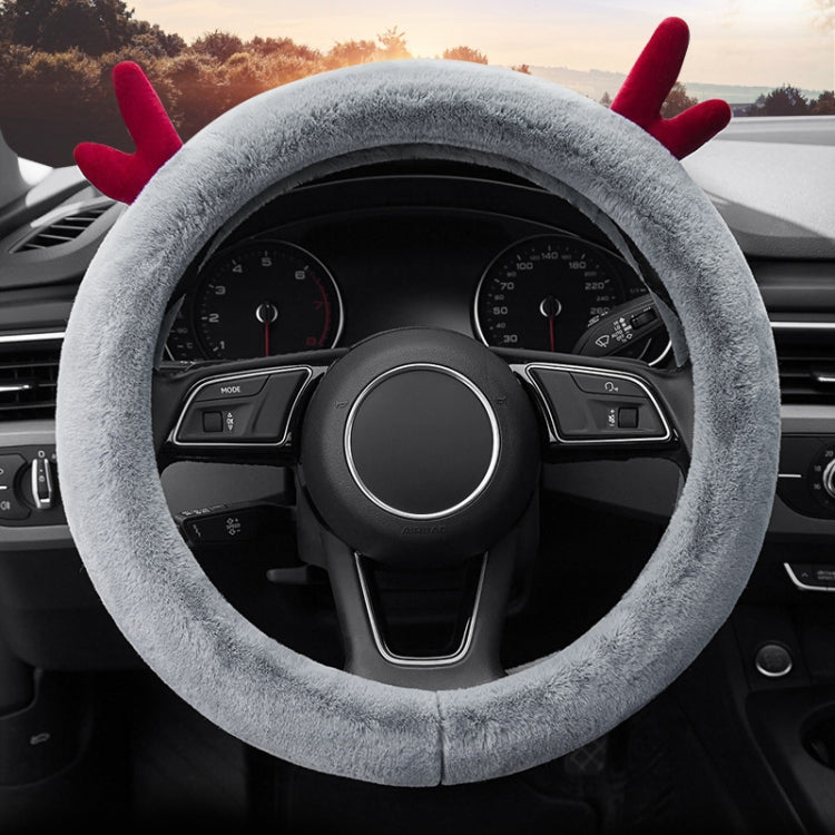 Antler Thick Plush Steering Wheel Cover, Style: O Type (Gray)