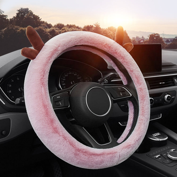 Antler Thick Plush Steering Wheel Cover, Style: O Type (Gray)