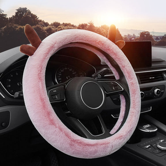 Antler Thick Plush Steering Wheel Cover, Style: O Type (Black)