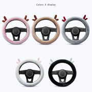 Antler Thick Plush Steering Wheel Cover, Style: O Type (White)