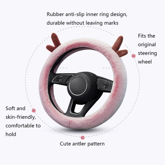 Antler Thick Plush Steering Wheel Cover, Style: D Type (White)