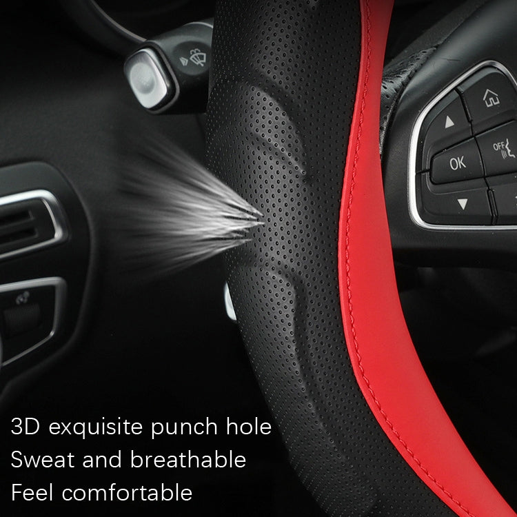Leather Carbon Fiber Stitching Car Steering Wheel Set, Diameter: 38cm(Black Blue Round)