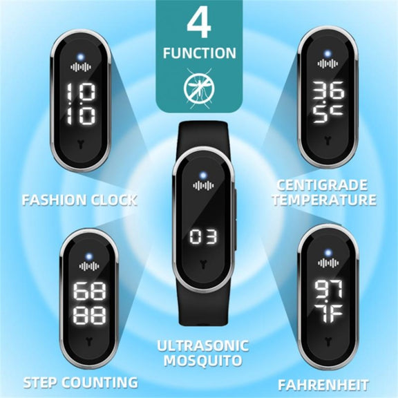M21  Ultrasonic Mosquito Repellent Bracelet with Step Counter & Clock & Temperature Function(Black)