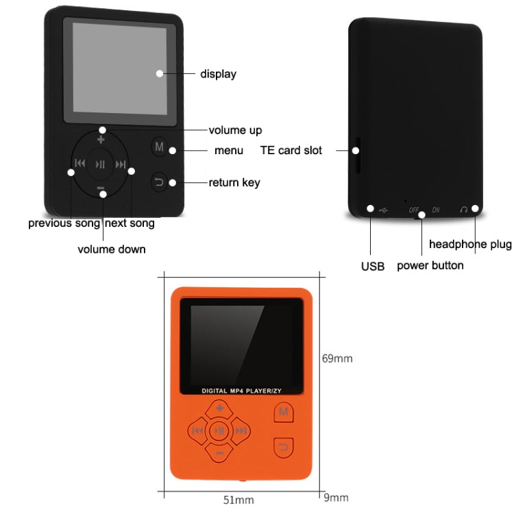 T69 Card Lyrics Synchronization Lossless Sound Quality MP4 Player, Style: Cross Button(Black)