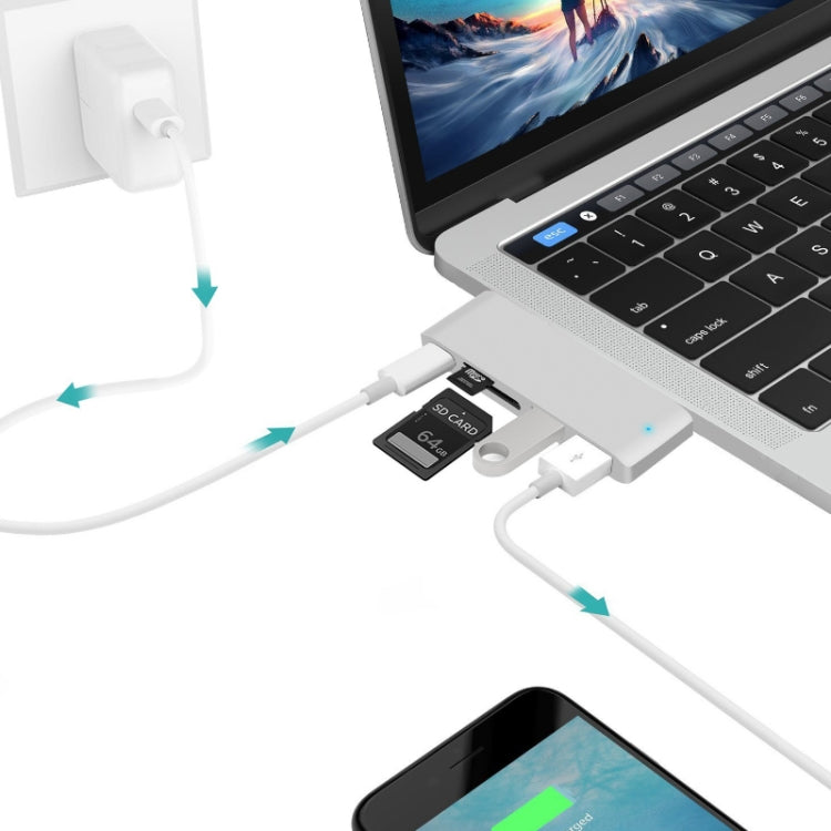 USB-C To HDMI Splitter Docking Station Card Reader, Specification： 5 in 1 Gray