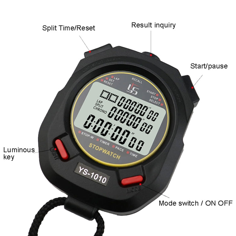 YS 3 Rows Display Luminous Stopwatch Timer Training Referee Stopwatch, Style: YS-1030 30 Memories