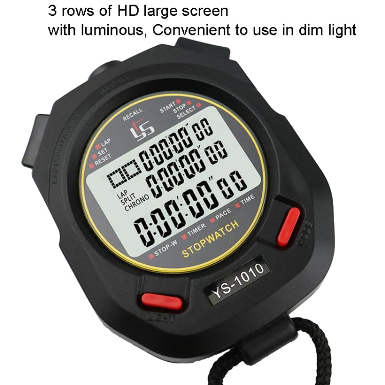 YS 3 Rows Display Luminous Stopwatch Timer Training Referee Stopwatch, Style: YS-1060 60 Memories
