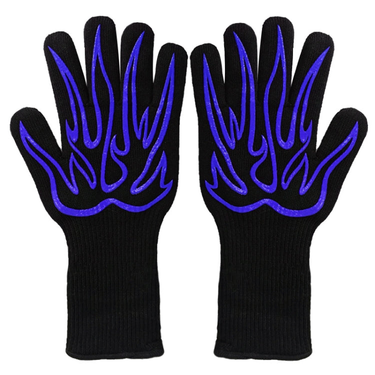 1 Pair High Temperature Resistant Silicone BBQ Gloves  Anti-Scalding Gloves(Big Flame Blue)