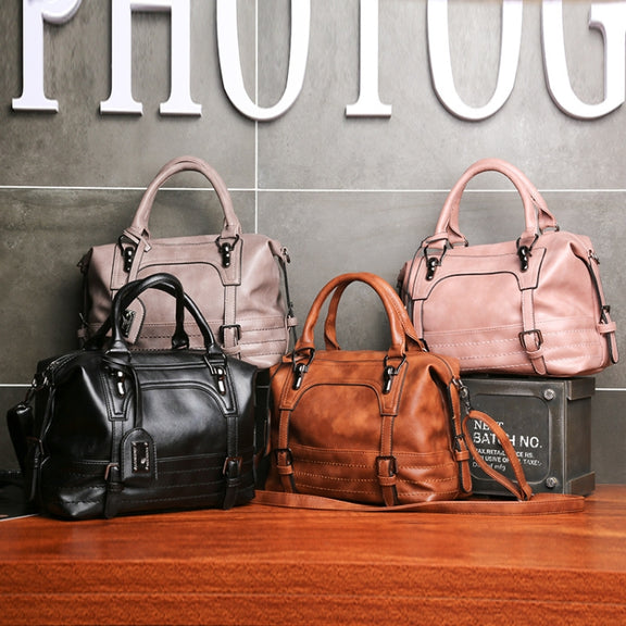 Ladies Casual Handbag Soft-faced Solid Color One-shoulder Diagonal Large Bag(Brown)