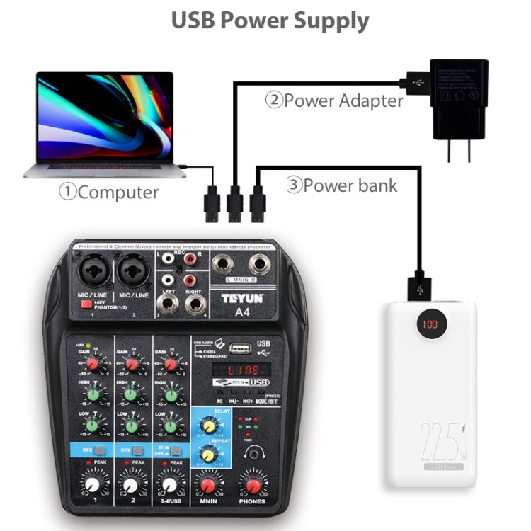 TEYUN A4 4-way Small Microphone Digital Mixer Live Recording Effector(US Plug)