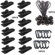 Canopy Fixed Tent Clip Rope Buckle Set 10 Clips+10 White Dot Ropes+10 Black PP Fast Hangings