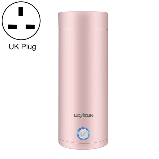 UGASUN Travel Portable Mini Electric Heated Water Cup, Color: UK Plug (Pink)