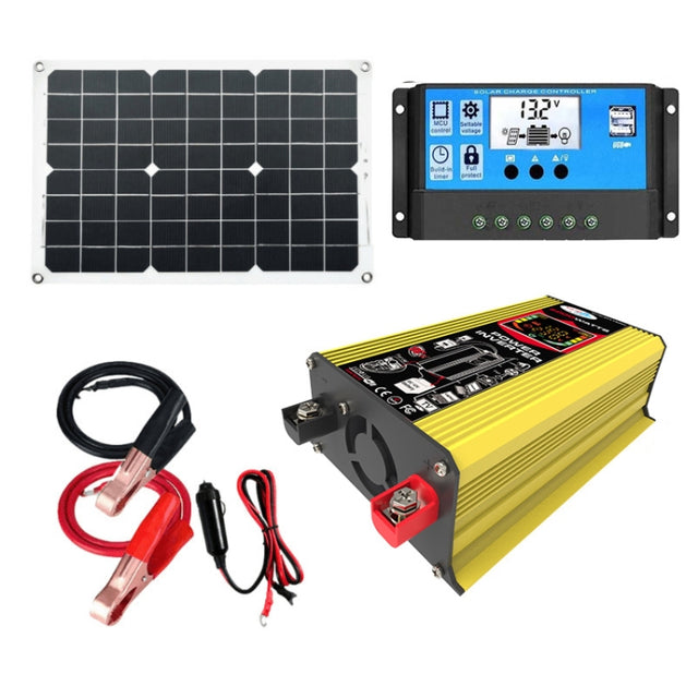 Tang 3 Generations Home Solar Generator Inverter+30A Controller+18W 12V Solar Panel, Specification: Yellow 12V To 220V