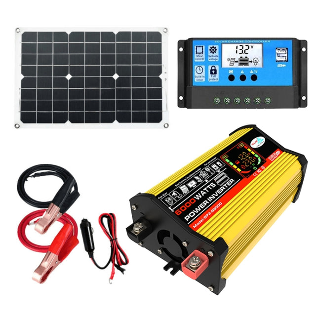 Saga 3 Generations Home Solar Generator Inverter+30A Controller+18W 12V Solar Panel, Specification: Yellow 12V To 220V