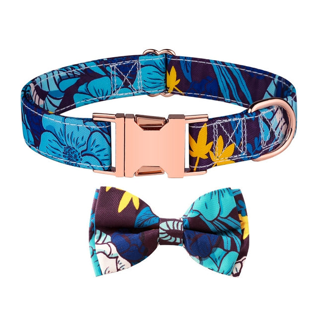 Rose Gold Buckle Pet Detachable Bow Collar, Size: S 1.5x28-40cm(Blue Snake Flower)