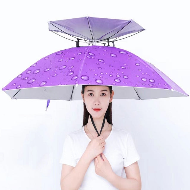 Double-layer Fishing Umbrella Hat Outdoor Sunscreen And Rainproof Folding Umbrella Hat, Color: 95 Purple (Elastic Band)