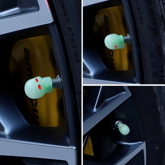1 Sets Car Tire Luminous Valve Cap Motorcycle Skull Valve Core Cap(Blue)