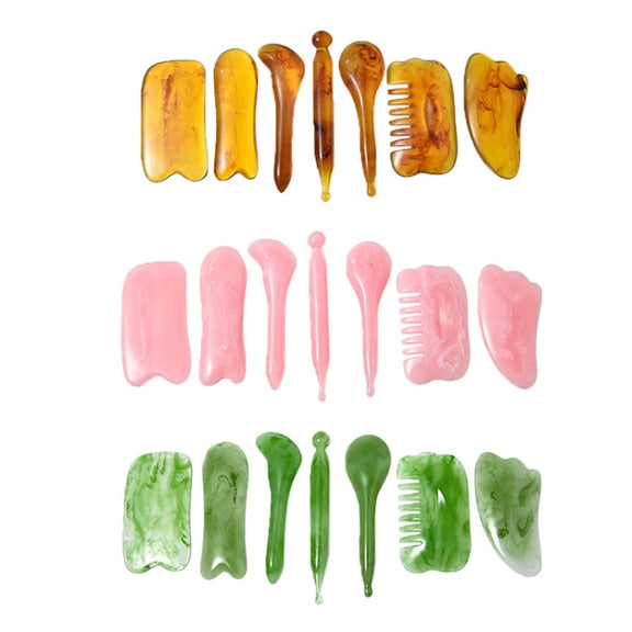 7PCS/Set Facial Tendon Stick Facial Scraping Board Meridian Acupuncture Pen, Shape: Pink
