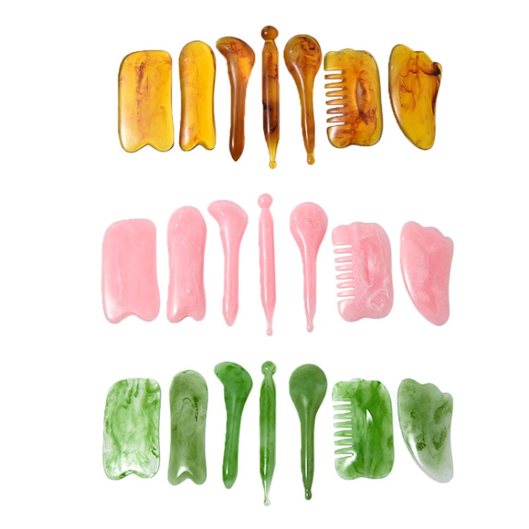 7PCS/Set Facial Tendon Stick Facial Scraping Board Meridian Acupuncture Pen, Shape: Amber