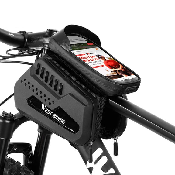 WEST BIKING Bicycle TPU Hard Shell Front Beam Bilateral Mobile Phone Bag(Black)