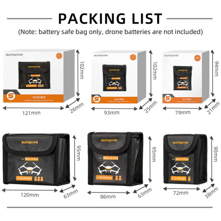Sunnylife  Battery Explosion-proof Bag Storage Bag for DJI Mini 3 Pro,Size: Can Hold 2 Batteries