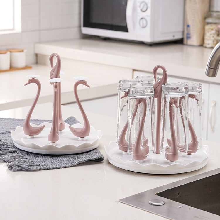 Home Portable Drainer Cup Holder With Rotatable Tray, Specification: Six Cups(Light Pink)