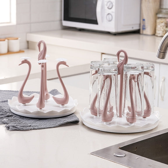 Home Portable Drainer Cup Holder With Rotatable Tray, Specification: Six Cups(Light Pink)