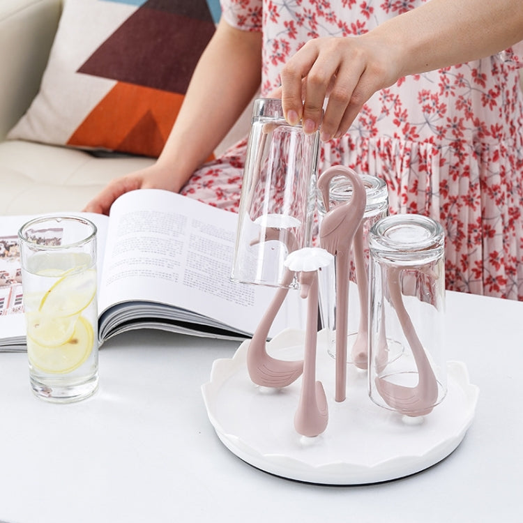 Home Portable Drainer Cup Holder With Rotatable Tray, Specification: Six Cups(Light Pink)