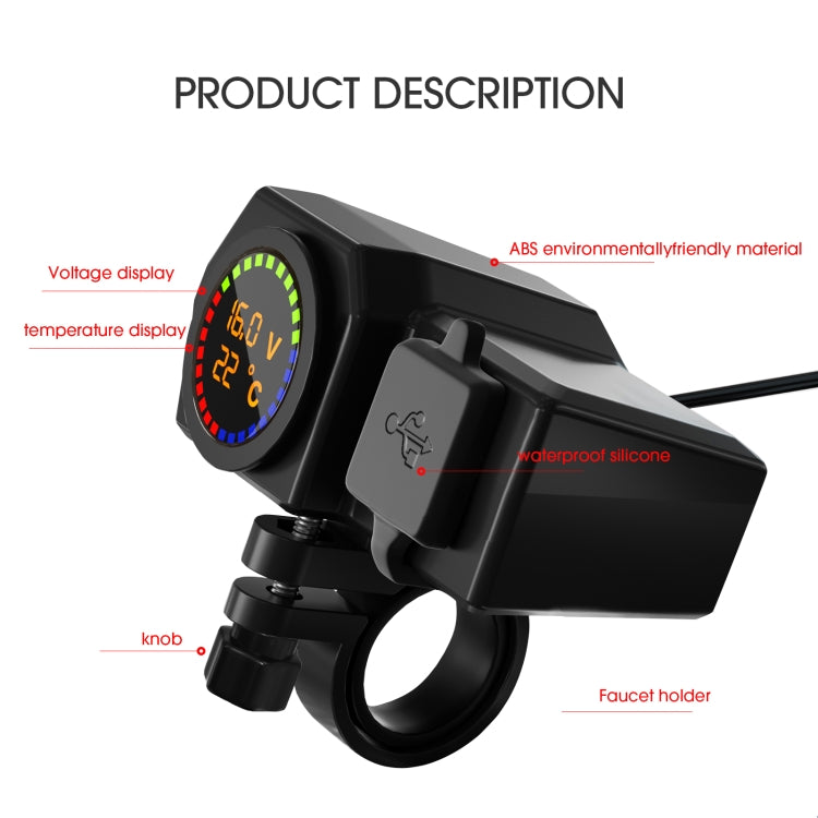 WUPP CS-1747A1 Motorcycle Voltage Temperature Digital Display Double USB Phone Charger