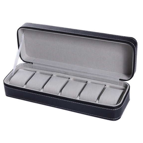 6 Bit Zipper Watch Box Storage Display Box PU Zipper Bag Watch Box(Black)