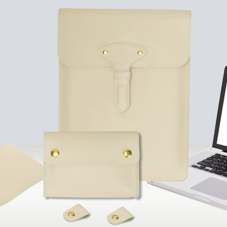 S177 3 In 1 Leather Water-resistant Laptop Liner Bags, Size: 13 inches(Light Yellow)