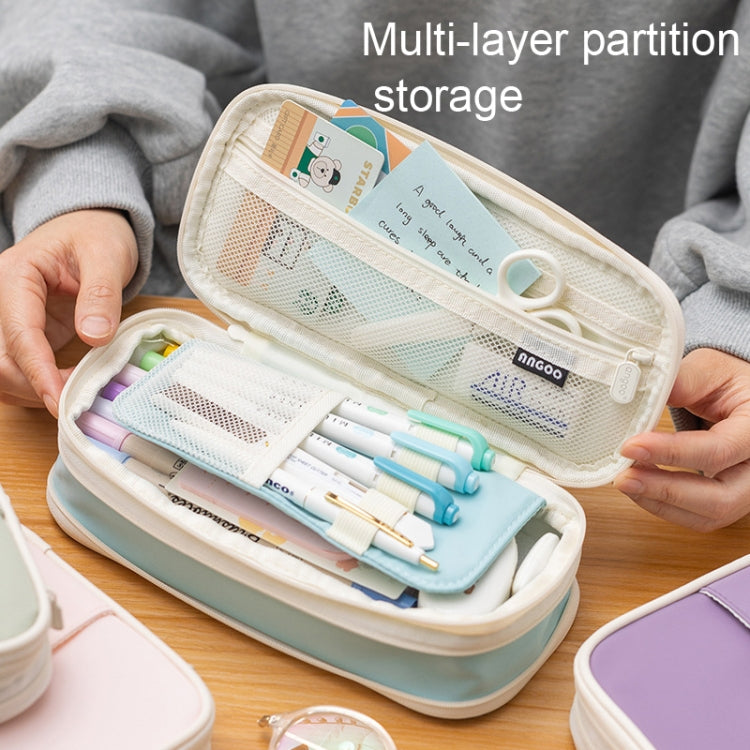 Angoo Macaron Double-layer Retractable Large-capacity Pencil Case Stationery Box(Dark Blue)