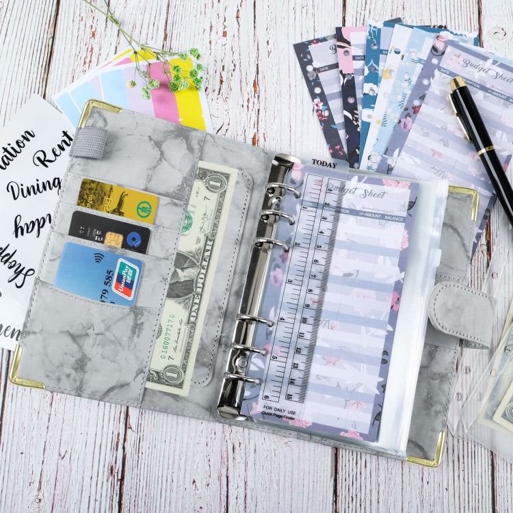 A6 Binder Budget Book Marbled Notebook PU Leather Binder(Gray)