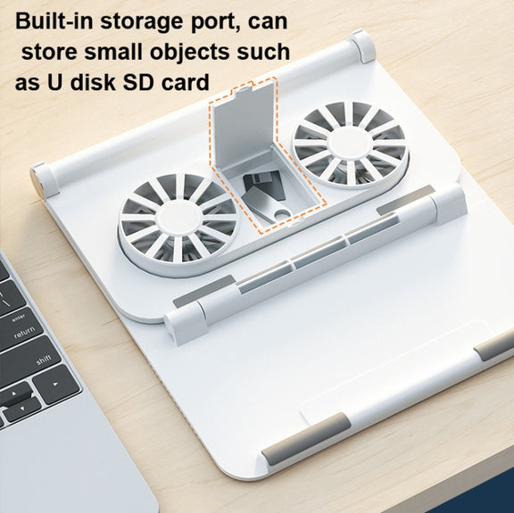 D33  2 Fan Laptop Cooling Bracket Folding Portable Liftable Tablet Bracket(White)