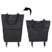 Portable Shopping Cart Foldable Tote With Wheels(Black)