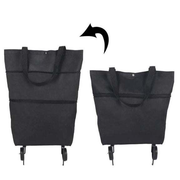 Portable Shopping Cart Foldable Tote With Wheels(Black)