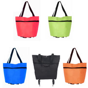 Portable Shopping Cart Foldable Tote With Wheels(Black)