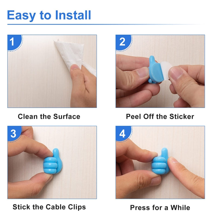 10 PCS Non-punching And Non-marking Adhesive Thumb Hook Cable Organizer(Blue)