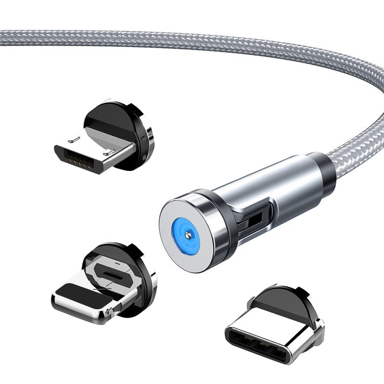 CC56 8 Pin + Type-C/USB-C + Micro USB Magnetic Interface Dust Plug Rotating Data Charging Cable, Cbale Length: 1m(Silver)