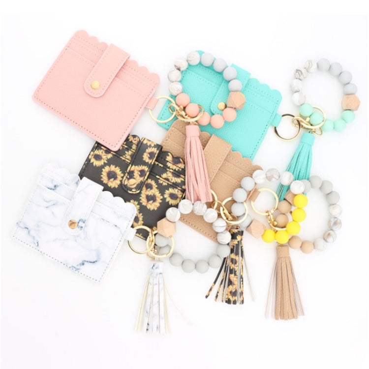 PU Tassel Silicone Bead Bracelet Wallet With Keychain, Color: Marble